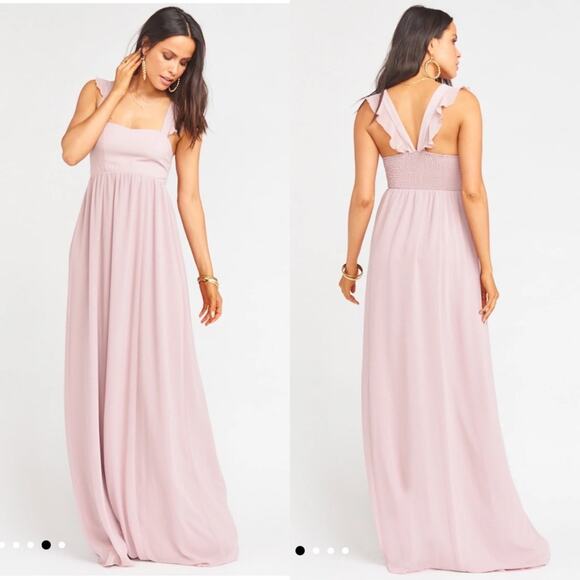 Show Me Your Mumu June Bridesmaid Wedding Maxi Dress in Neutral Mauve Chiffon - Picture 1 of 15